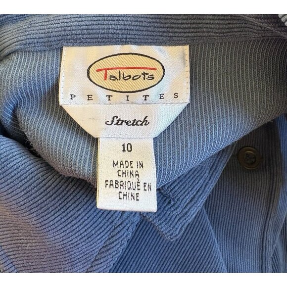 Talbots Blue Corduroy Shirt Dress Size 10 P Modest Cottagecore Button Grandma - Picture 2 of 5
